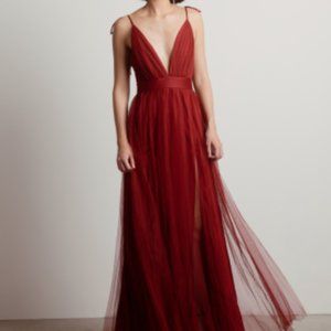 NWT - SLAY THE NIGHT MESH MAXI DRESS BURGUNDY